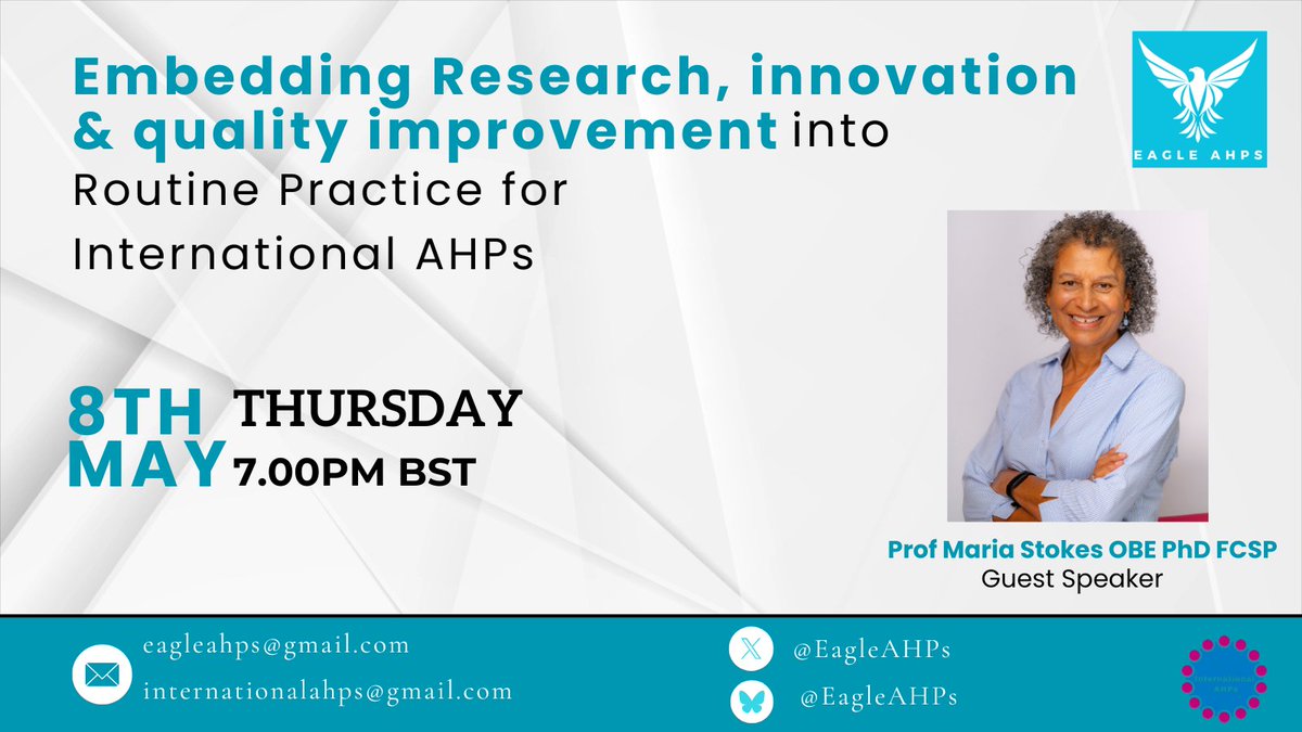 International AHPs (@eagleahps) on Twitter photo Inviting all internationally educated AHPs & other interested BME AHPs to join us as we learn about research & QI from the incredible Prof Maria Stokes OBE PhD FCSP, Emeritus Professor of Musculoskeletal Rehabilitation. 8th May, 2025 at 7.00pm
<a href="/cspbame/">CSP BAME Network</a> <a href="/OfSlts/">SLTs of Colour</a> <a href="/BAMEOTUK/">BAMEOTUK</a> <a href="/WeAHPs/">WeAHPs π</a> Inviting all internationally educated AHPs & other interested BME AHPs to join us as we learn about research & QI from the incredible Prof Maria Stokes OBE PhD FCSP, Emeritus Professor of Musculoskeletal Rehabilitation. 8th May, 2025 at 7.00pm
<a href="/cspbame/">CSP BAME Network</a> <a href="/OfSlts/">SLTs of Colour</a> <a href="/BAMEOTUK/">BAMEOTUK</a> <a href="/WeAHPs/">WeAHPs π</a>