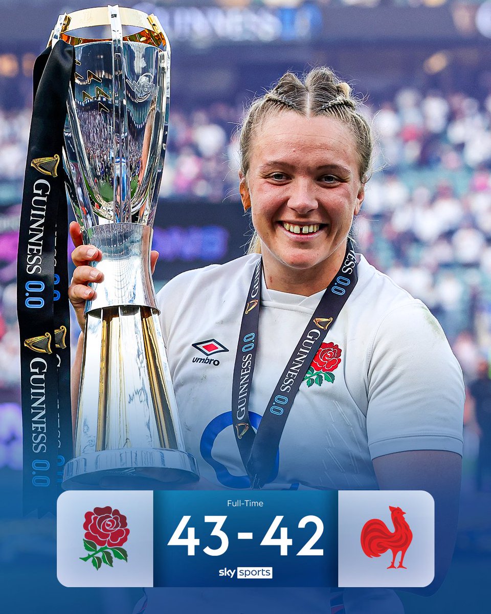 SkySportsNews's tweet photo. England have claimed the Women's Six Nations trophy and completed the Grand Slam following a 43-42 win over France 🏴󠁧󠁢󠁥󠁮󠁧󠁿🏉 https://t.co/6My0FcViQ9