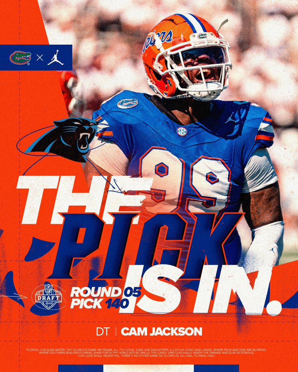 Florida Gators Football (@gatorsfb) on Twitter photo Congrats Cam! <a href="/CamJackson72/">Cam Jackson</a> moving to the Queen City to join the <a href="/Panthers/">Carolina Panthers</a> !
#NFLDraft2025 Congrats Cam! <a href="/CamJackson72/">Cam Jackson</a> moving to the Queen City to join the <a href="/Panthers/">Carolina Panthers</a> !
#NFLDraft2025