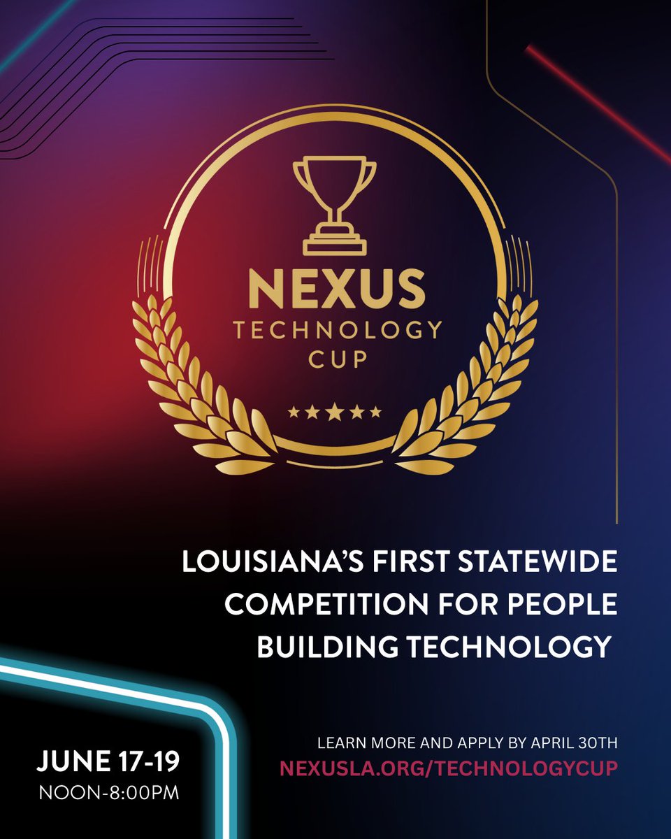 CapitalAreaSTEM's tweet image. ⏰ Reminder! The clock is ticking for the Nexus Technology Cup applications! ⏳ The deadline to apply is April 30, 2025. Visit nexusla.org/technologycup. 

#NexusTechCup #TechCompetition #Innovation #LouisianaTech #HighSchool #College #Founders #ApplyNow #Deadline