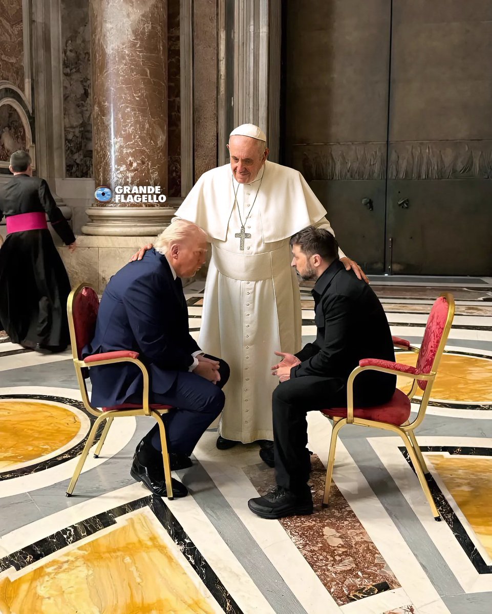 Sabemos que é IA, porém tenho esse sentimento comigo. De que o Papa Francisco estava ali intermediando essa conversa tão importante para afastar definitivamente o inimigo e agressor das terras ucranianas. 🇺🇦🙏🏼 🇻🇦🙏🏼🇺🇸