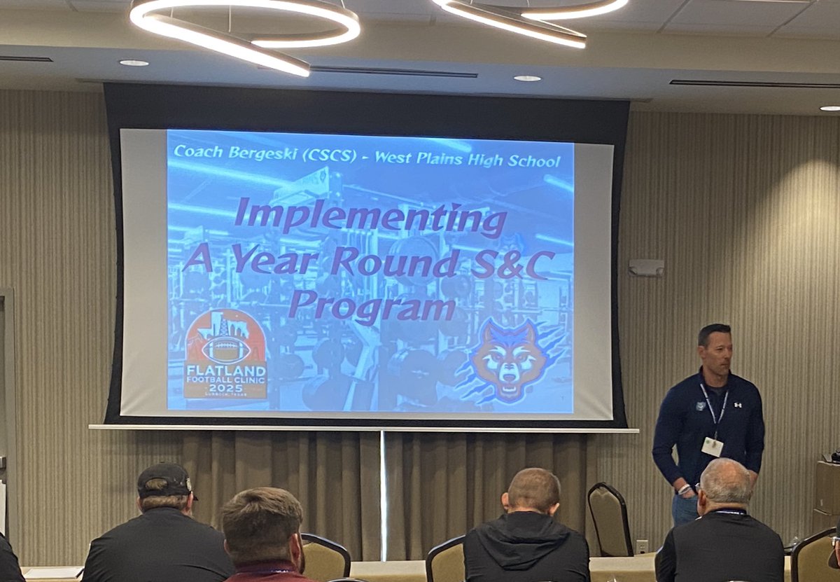 So proud of <a href="/SteveBergeski/">Coach Bergeski CSCS</a> today at the <a href="/flatlandclinic/">flatlandfootballclinic</a> as he presented on our West Plains Strength &amp; Conditioning Program. So blessed to have him leading our SSD and everything he does for <a href="/WPlainsFB/">West Plains Wolves Football</a> and <a href="/WPlainsWolves/">West Plains High School</a>! <a href="/goodnleezy34/">Jeff Lyles</a> <a href="/GradenL/">Graden Long</a> <a href="/dcastellon23/">David Castellon</a>
