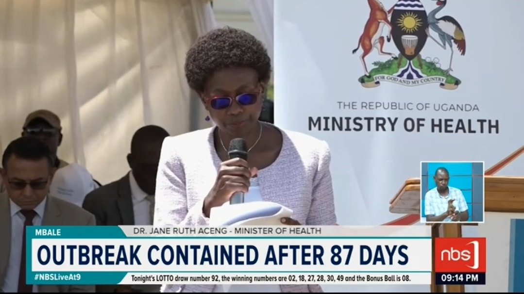 NBS Television (@nbstv) on Twitter photo The Minister of Health, Dr. <a href="/JaneRuth_Aceng/">Dr. Jane Ruth Aceng Ocero</a>, has declared Uganda officially Ebola-free.
<a href="/gmatembu/">Matembu Gerald</a>
#NBSLiveAt9 #NBSUpdates The Minister of Health, Dr. <a href="/JaneRuth_Aceng/">Dr. Jane Ruth Aceng Ocero</a>, has declared Uganda officially Ebola-free.
<a href="/gmatembu/">Matembu Gerald</a>
#NBSLiveAt9 #NBSUpdates
