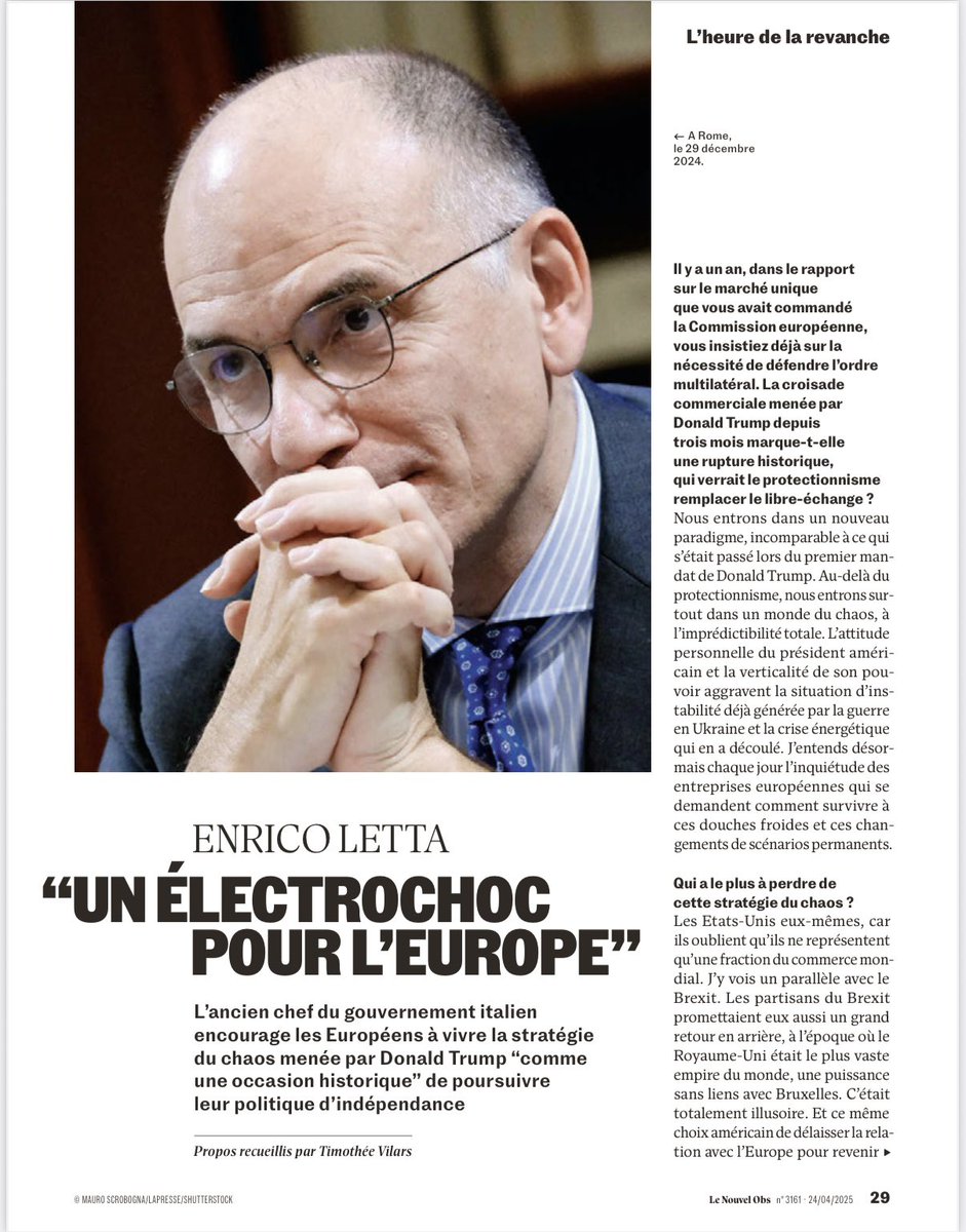 Wilfrid PAILHES (@wilfridpailhes) on Twitter photo À lire <a href="/Le_NouvelObs/">Le Nouvel Obs</a> <a href="/TimoVilars/">Timothée Vilars</a>
Interview de <a href="/EnricoLetta/">Enrico Letta</a> « un électrochoc pour l Europe » 🇪🇺 À lire <a href="/Le_NouvelObs/">Le Nouvel Obs</a> <a href="/TimoVilars/">Timothée Vilars</a>
Interview de <a href="/EnricoLetta/">Enrico Letta</a> « un électrochoc pour l Europe » 🇪🇺
