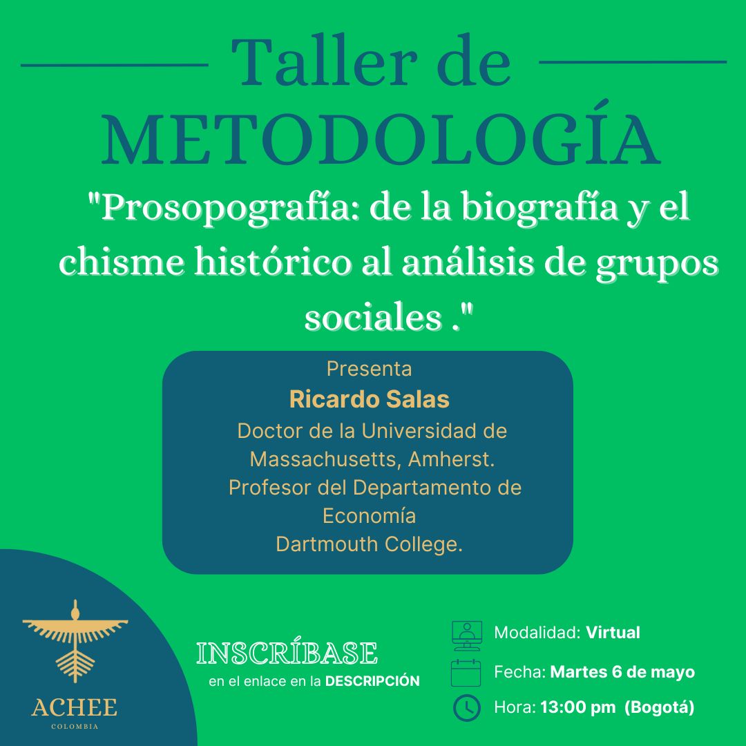 ¡📢 Atención investigadores! 🌟
Los invitamos a nuestro Taller de Metodología con Ricardo Salas, quien presentará  “Prosopografía: de la biografía y el chisme histórico al análisis de grupos sociales. Inscríbete eventbrite.co/e/taller-de-me…