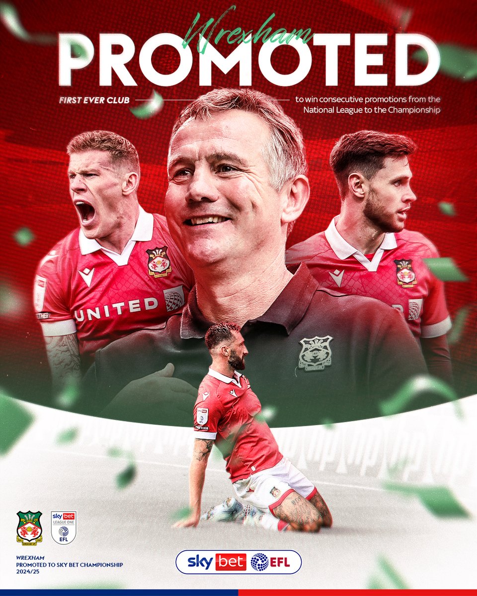 Sky Bet (@skybet) on Twitter photo ππππ-π§π’-ππππ-π§π’-ππππ!
For the first time ever, a club achieves three consecutive promotions from the National League to the <a href="/SkyBetChamp/">Sky Bet Championship</a> π
<a href="/Wrexham_AFC/">Wrexham AFC</a> are history-makers π ππππ-π§π’-ππππ-π§π’-ππππ!
For the first time ever, a club achieves three consecutive promotions from the National League to the <a href="/SkyBetChamp/">Sky Bet Championship</a> π
<a href="/Wrexham_AFC/">Wrexham AFC</a> are history-makers π