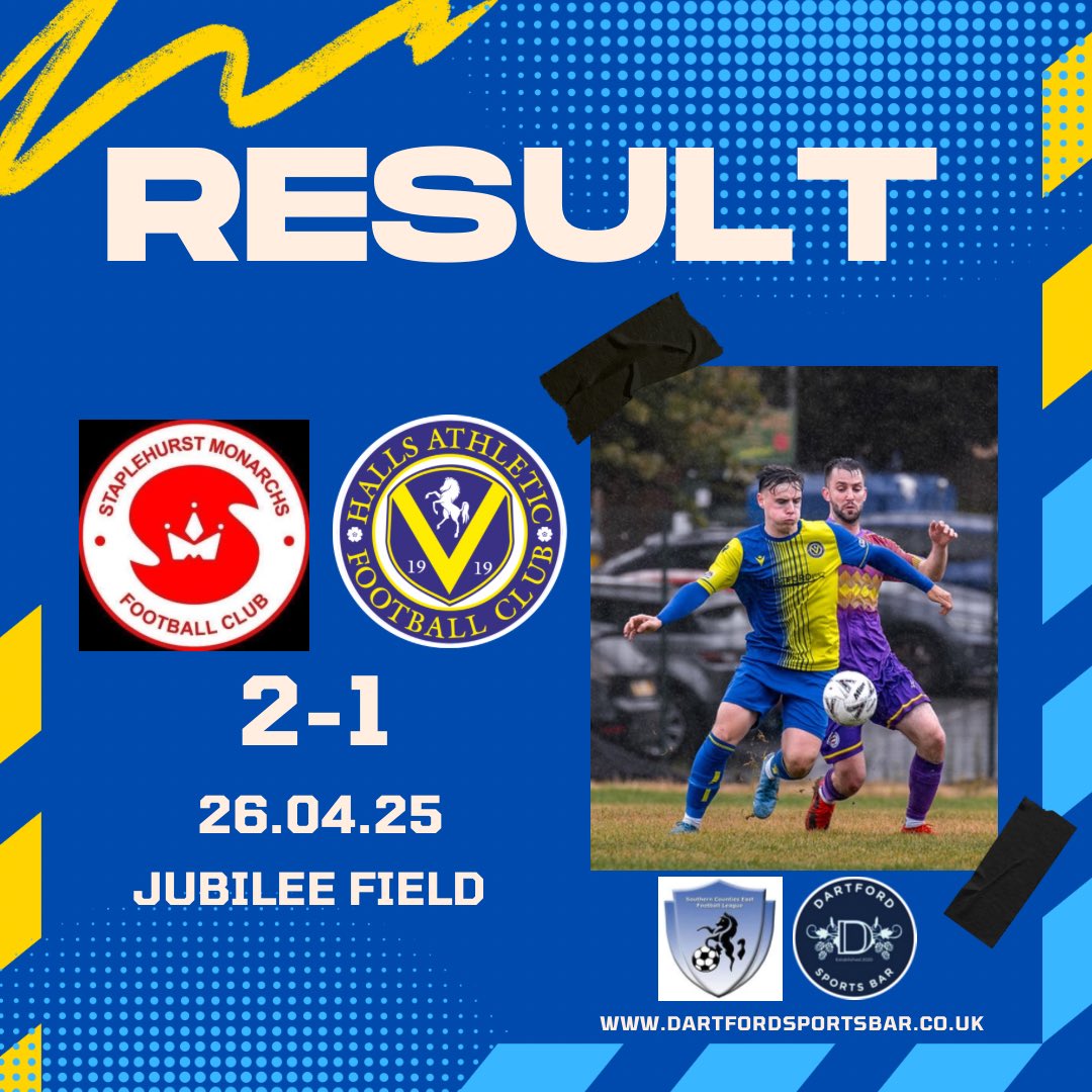 Halls Athletic FC (@hafcofficial) on Twitter photo RESULT
Took the lead early through <a href="/Golding_ryan1/">Ryan Golding</a> but was cancelled out 5 minutes later. A goal from <a href="/staplehurstmon/">Staplehurst Monarchs Football Club</a> on the 80th minute was enough for them to claim all 3 points
1st season in the <a href="/SCEFLeague/">Presence & Co. SCEFL League</a> something to build upon now into next season
#UPTHEHALLS 💙💛 RESULT
Took the lead early through <a href="/Golding_ryan1/">Ryan Golding</a> but was cancelled out 5 minutes later. A goal from <a href="/staplehurstmon/">Staplehurst Monarchs Football Club</a> on the 80th minute was enough for them to claim all 3 points
1st season in the <a href="/SCEFLeague/">Presence & Co. SCEFL League</a> something to build upon now into next season
#UPTHEHALLS 💙💛