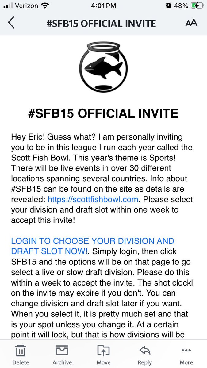 One of the best emails I receive during the year!

Can’t wait for the #SFB15 live draft in Baltimore! 🏈 🍻