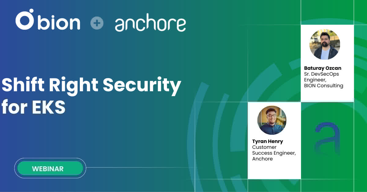 anchore's tweet image. Let&apos;s level up our EKS security game! Join our hands-on webinar on &quot;Shift Right Security for EKS&quot; with Bion Consulting  and Anchore. Learn practical techniques to identify and remediate vulne... get.anchore.com/shift-right-se… #EKS #KubernetesSecurity #DevSecOps #Anchore #SecurityWebinar