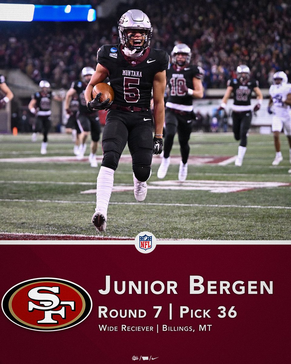 Montana Griz Football (@montanagrizfb) on Twitter photo Our guy <a href="/bergen_junior/">Junior Bergen</a> is headed to the <a href="/49ers/">San Francisco 49ers</a> ๐ฅ
#GoGriz / #NextLevelGriz / #NFLDraft2025 Our guy <a href="/bergen_junior/">Junior Bergen</a> is headed to the <a href="/49ers/">San Francisco 49ers</a> ๐ฅ
#GoGriz / #NextLevelGriz / #NFLDraft2025