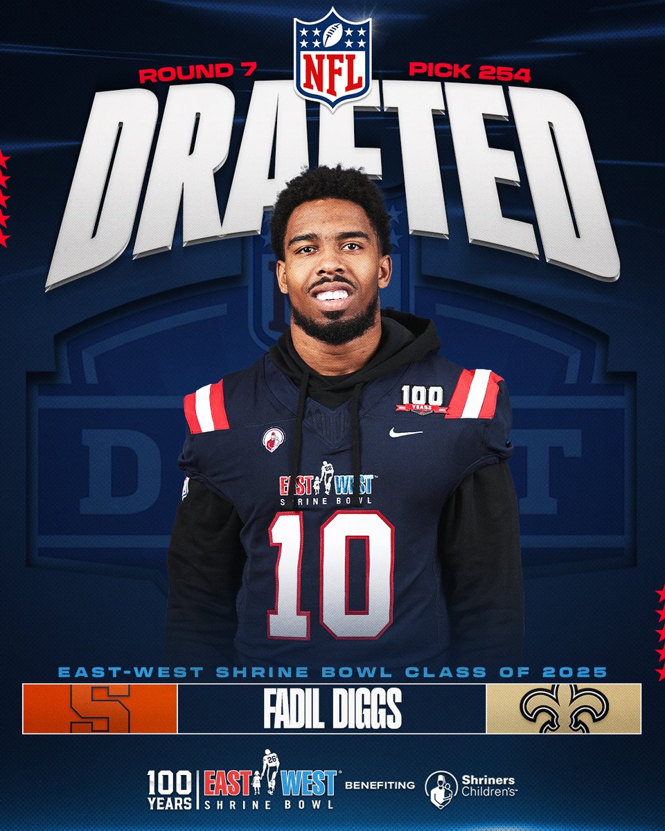 East-West Shrine Bowl (@shrinebowl) on Twitter photo #ShrineBowl ➡️ <a href="/NFL/">NFL</a>
Congratulations to Fadil Diggs (<a href="/fadil_diggs/">Big Frank 🧟♂️</a>) from <a href="/CuseFootball/">Syracuse Football</a> on being drafted by the <a href="/Saints/">New Orleans Saints</a> in the 2025 #NFLDraft!
#ShrineBowlPRO | #Saints #ShrineBowl ➡️ <a href="/NFL/">NFL</a>
Congratulations to Fadil Diggs (<a href="/fadil_diggs/">Big Frank 🧟♂️</a>) from <a href="/CuseFootball/">Syracuse Football</a> on being drafted by the <a href="/Saints/">New Orleans Saints</a> in the 2025 #NFLDraft!
#ShrineBowlPRO | #Saints