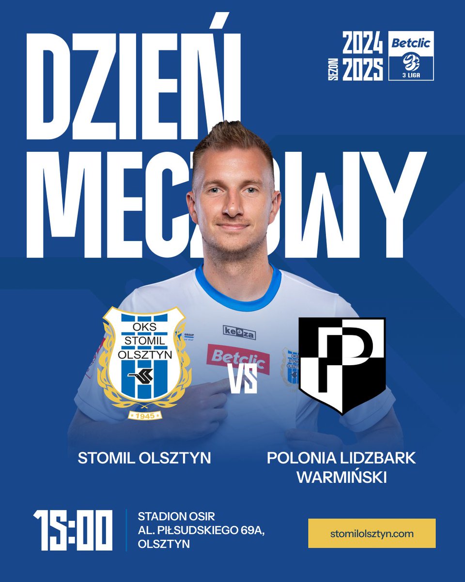 StomilOlsztynSA's tweet photo. ⚪🔵 DZIEŃ MECZOWY! ⚪🔵

⚔️ Polonia Lidzbark Warmiński
🏟 Piłsudskiego 69a, Olsztyn
🕙 15:00
🎟 Kasy biletowe od godziny 13:00. 
‼️ ILOŚĆ MOCNO OGRANICZONA ‼️
🎥 https://t.co/y1Z1keRa1W

---
#STOPOL https://t.co/EK0HJL9j2i