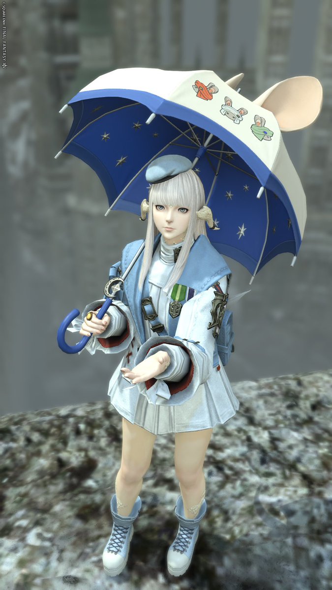 レポリットパラソルいただきました🐰💙
かわいい！！！内側もかわいい！

 #FF14  #アウラ  #おはウラ