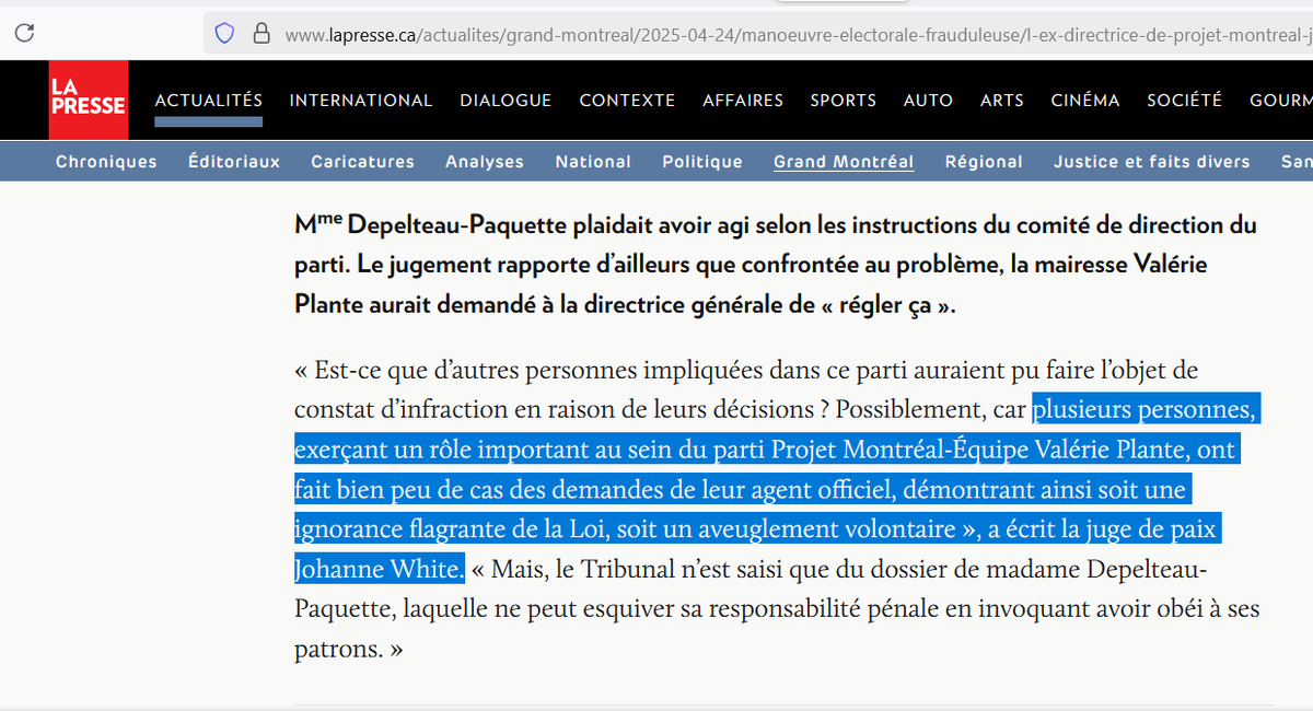 RobinEdgar's tweet photo. @MediaJPS "Plusieurs personnes, exerçant un rôle important au sein du parti @ProjetMontreal Équipe @Val_Plante", ont démontré soit "une #ignoranceflagrante de #laLoi, soit un #aveuglementvolontaire", a écrit la juge de paix Johanne White.

https://t.co/GRhsqDnvIn

#PolMTL #MTLpoli #CMMTL https://t.co/b6AyIX5ySb