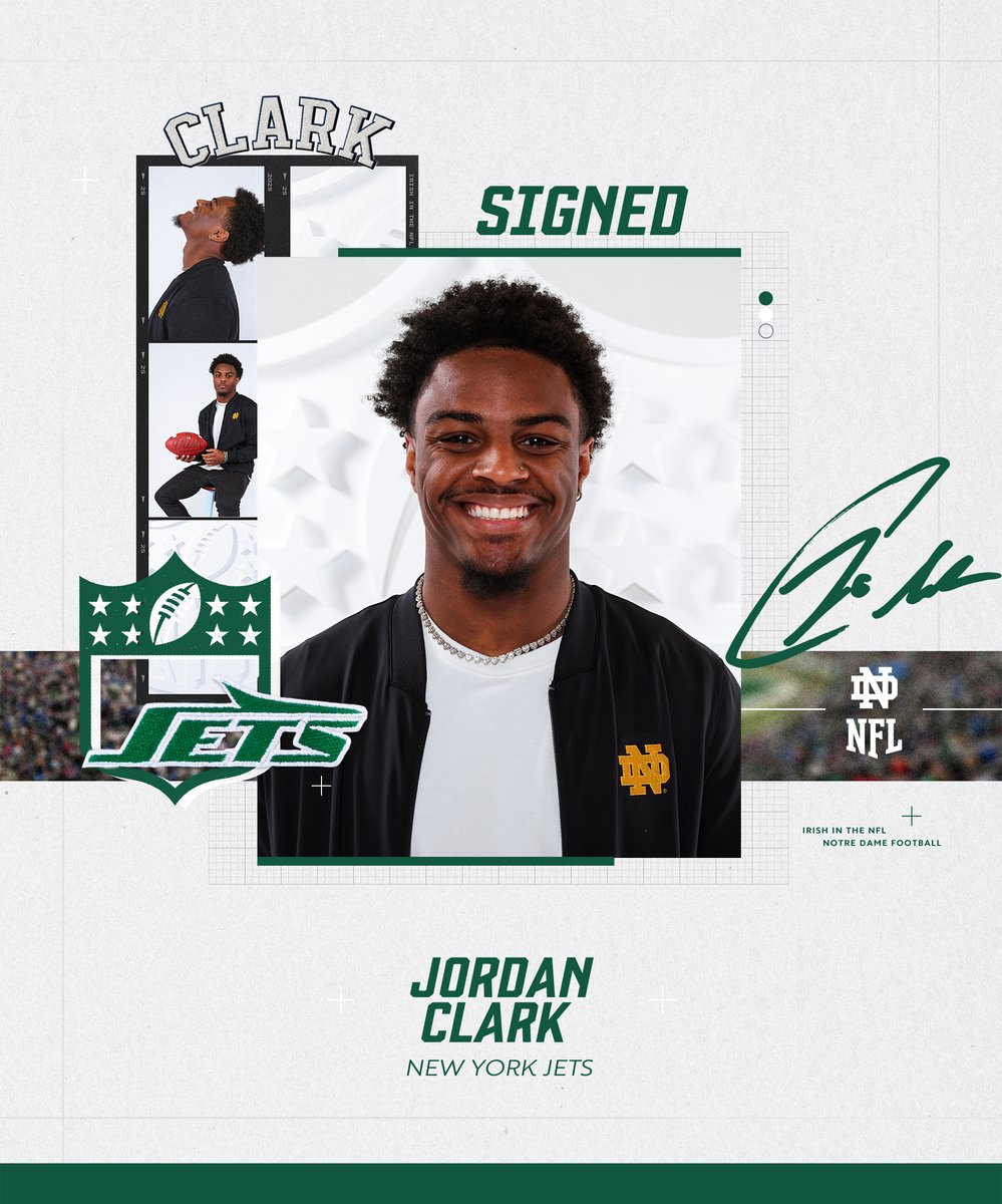 Notre Dame Football (@ndfootball) on Twitter photo Signed ☘️
Jordan Clark is headed to New York
<a href="/Jclark21_/">Jordan Clark</a> ➡️ <a href="/nyjets/">New York Jets</a>
#GoIrish☘️ | #JetUp Signed ☘️
Jordan Clark is headed to New York
<a href="/Jclark21_/">Jordan Clark</a> ➡️ <a href="/nyjets/">New York Jets</a>
#GoIrish☘️ | #JetUp