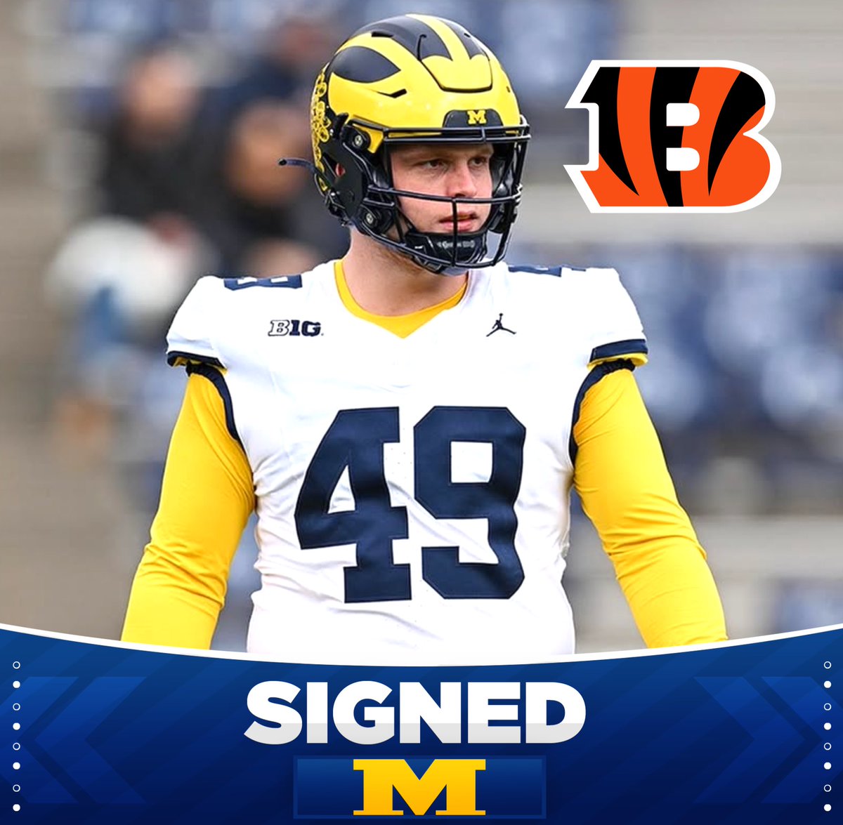 uofmcoverage's tweet photo. BREAKING: The Cincinnati Bengals  have signed Michigan’s William Wagner as an undrafted free agent #GoBlue https://t.co/wnulVxedVc