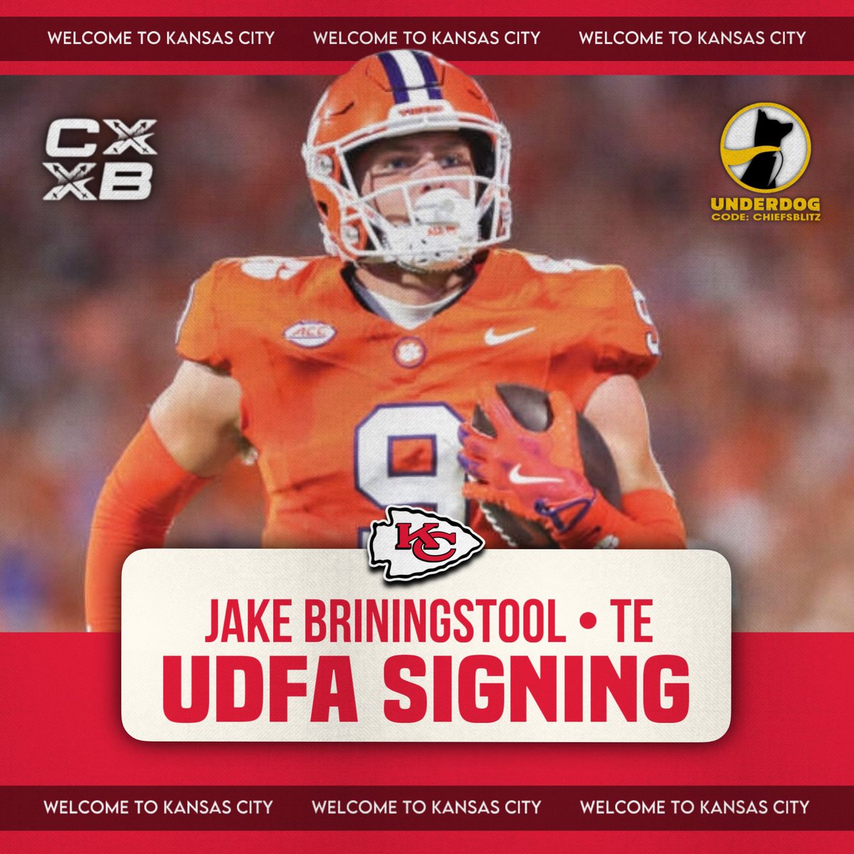 The #Chiefs are signing Clemson TE Jake Briningstool.

Per, @MZenitz.