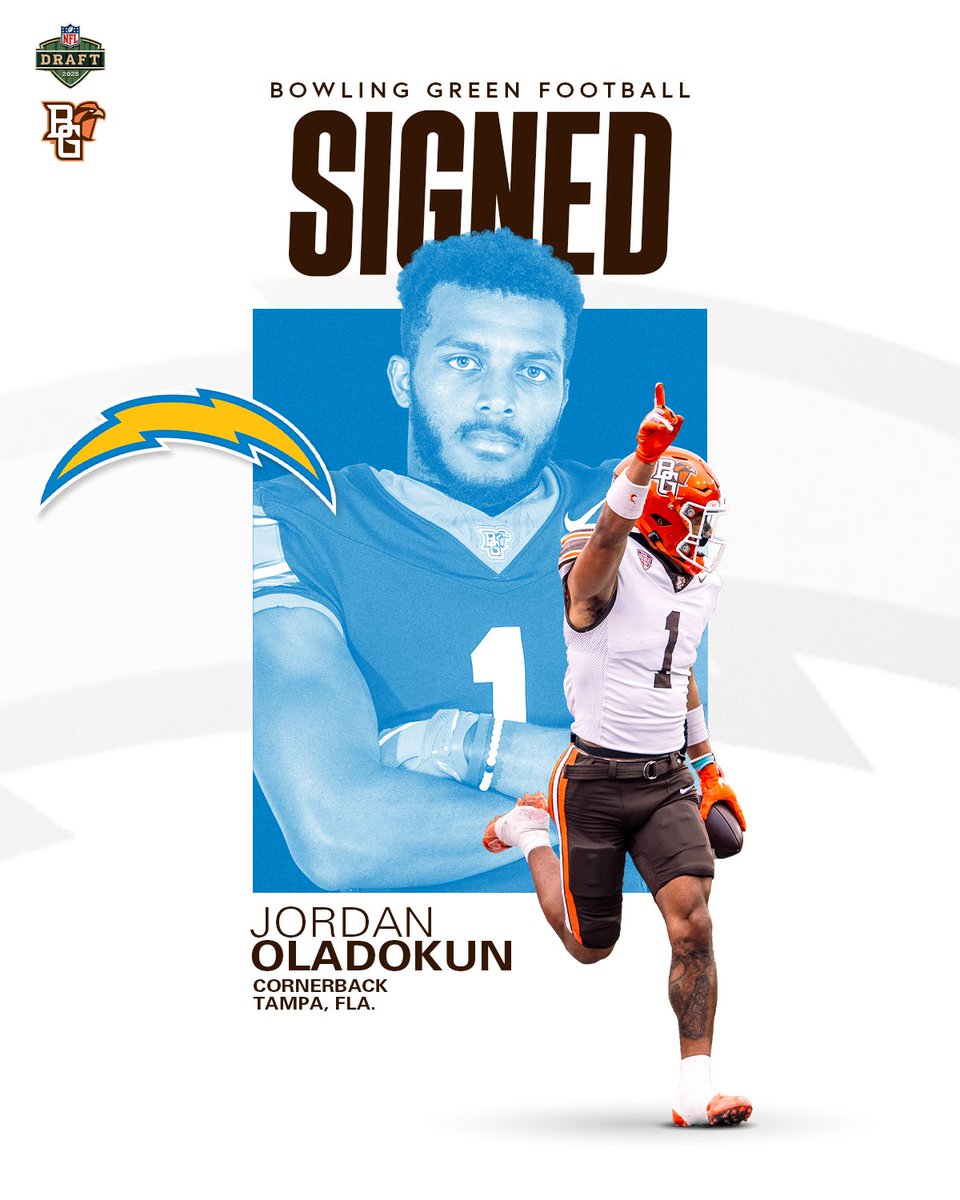 BGSU Football (@bg_football) on Twitter photo 𝙒𝙝𝙤'𝙨 𝙜𝙤𝙩 𝙞𝙩 𝙗𝙚𝙩𝙩𝙚𝙧 𝙩𝙝𝙖𝙣 𝙪𝙨?
<a href="/JordanOladokun/">Jordan Oladokun</a> has signed a free-agent deal with the <a href="/chargers/">Los Angeles Chargers</a> ⚡️
#AyZiggy x #FalconsInTheNFL 𝙒𝙝𝙤'𝙨 𝙜𝙤𝙩 𝙞𝙩 𝙗𝙚𝙩𝙩𝙚𝙧 𝙩𝙝𝙖𝙣 𝙪𝙨?
<a href="/JordanOladokun/">Jordan Oladokun</a> has signed a free-agent deal with the <a href="/chargers/">Los Angeles Chargers</a> ⚡️
#AyZiggy x #FalconsInTheNFL