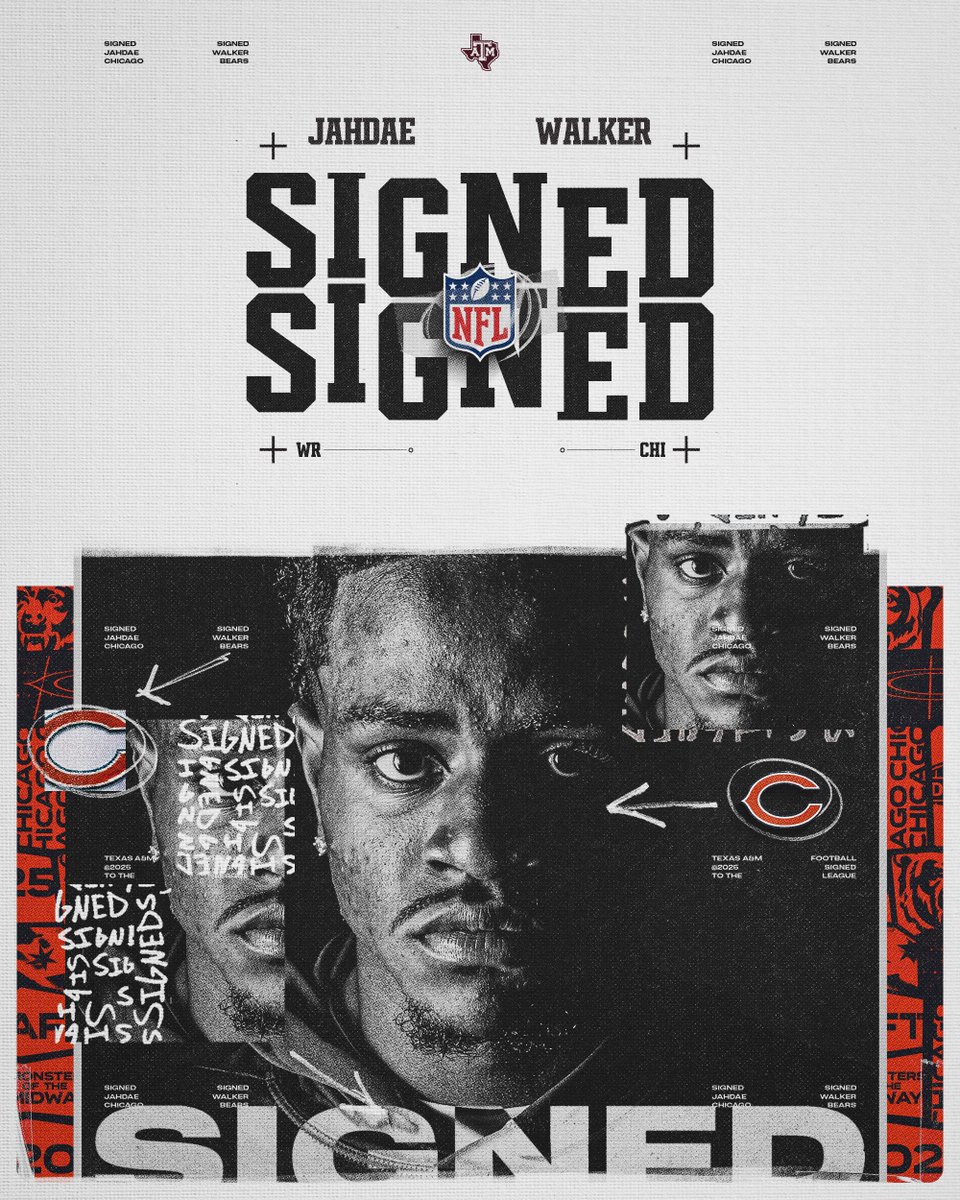 Texas A&M Football (@aggiefootball) on Twitter photo College Station ➡️ Chicago
✍️ <a href="/dae2walker/">Jahdae “alldae” Walker</a> x <a href="/ChicagoBears/">Chicago Bears</a>
#GigEm | #NFLAggies College Station ➡️ Chicago
✍️ <a href="/dae2walker/">Jahdae “alldae” Walker</a> x <a href="/ChicagoBears/">Chicago Bears</a>
#GigEm | #NFLAggies
