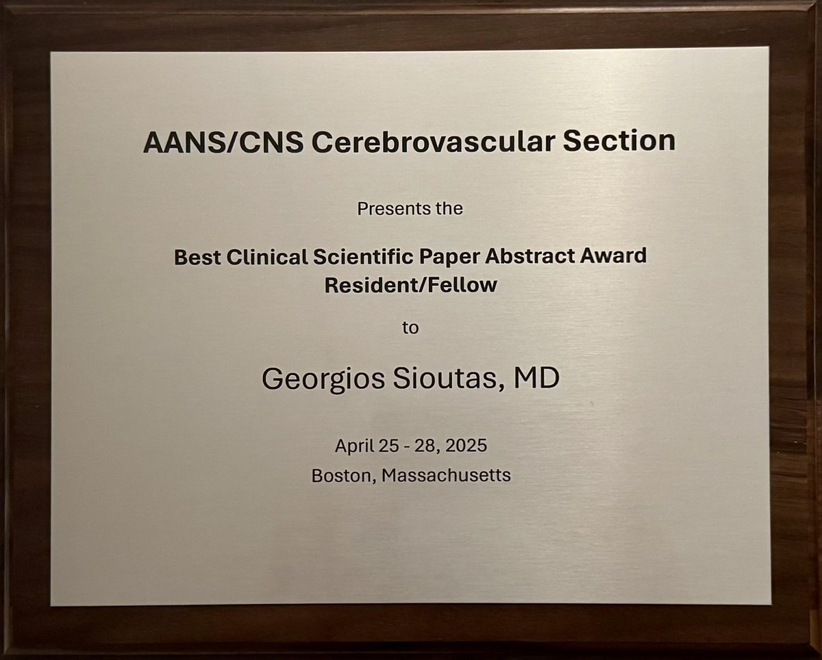 Georgios Sioutas, MD (@gssioutas) on Twitter photo Honored to present my work on GLP-1 RAs and post-stroke outcomes in obese patients at #AANS2025 <a href="/AANSNeuro/">AANS</a> in Boston, and grateful to receive the Cerebrovascular Section Best Clinical Abstract Award, presented by <a href="/StavTjoumakaris/">Stavropoula Tjoumakaris MD, MBA, FAANS, FACS, FAHA</a>. Thankful to my mentors at <a href="/VCUNeuro/">VCU Neurology & Neurosurgery</a> <a href="/rivetdj/">Dennis J Rivet II MD</a>. Honored to present my work on GLP-1 RAs and post-stroke outcomes in obese patients at #AANS2025 <a href="/AANSNeuro/">AANS</a> in Boston, and grateful to receive the Cerebrovascular Section Best Clinical Abstract Award, presented by <a href="/StavTjoumakaris/">Stavropoula Tjoumakaris MD, MBA, FAANS, FACS, FAHA</a>. Thankful to my mentors at <a href="/VCUNeuro/">VCU Neurology & Neurosurgery</a> <a href="/rivetdj/">Dennis J Rivet II MD</a>.
