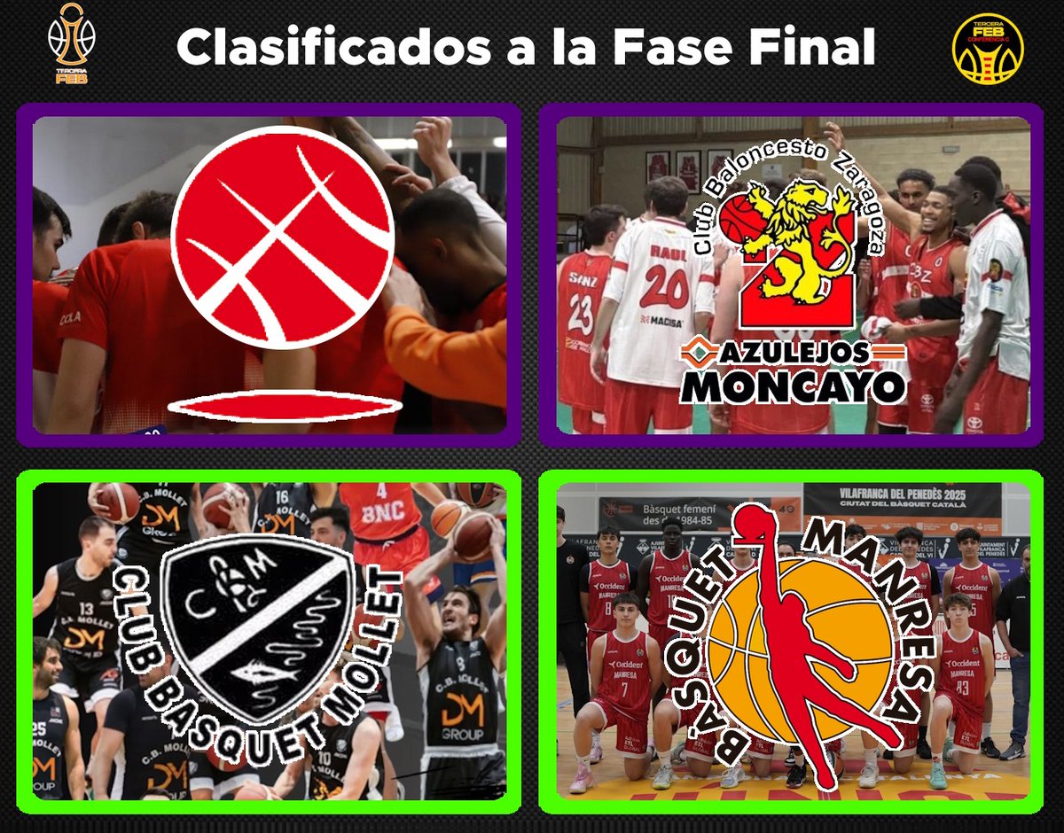 LigaEBA_C's tweet photo. Felicidades a los 2 equipos clasificados para la Fase Final como representants de la Conferencia C de #TerceraFEB: @CBNavas y @CBMollet.

Los segundos jugaran una eliminatòria por la 3ª plaza: @cbzaragoza 🆚 @BasquetManresaB https://t.co/DRfG0IDOig