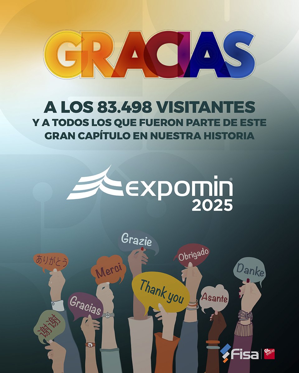 ¡Gracias por ser parte de Expomin 2025! 🧡✨🤩

Cerramos una edición histórica que reunió a más de 83.000 visitantes, 1.300 expositores, decenas de speakers, innovaciones de clase mundial y miles de encuentros que potencian el futuro de la minería.

Gracias a cada visitante,
