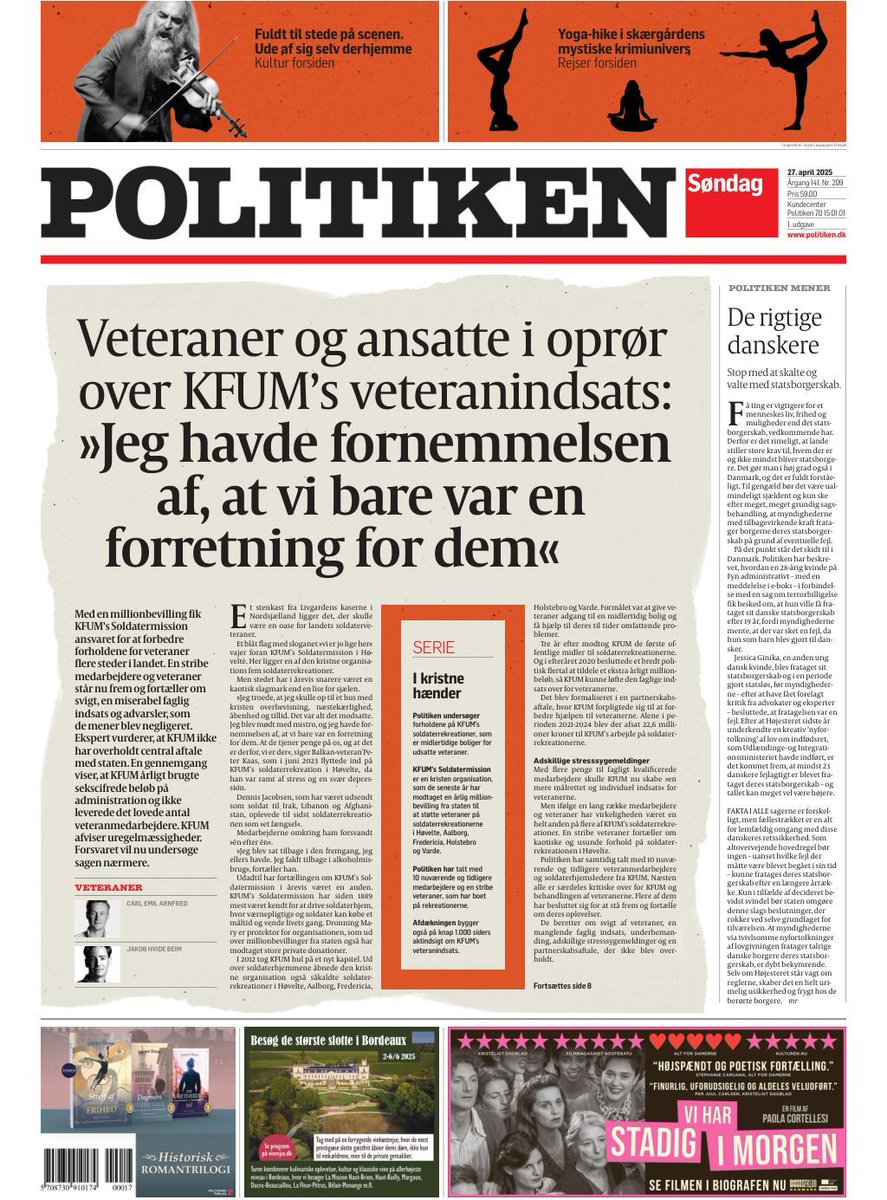 En stribe veteraner og medarbejdere fra KFUM’s Soldatermission står nu frem og fortæller om svigt, en miserabel faglig indsats og advarsler, som de mener blev negligeret. KFUM afviser kritik. Forsvaret vil nu undersøge sagen nærmere. #dkmedier #tomorrowspaperstoday