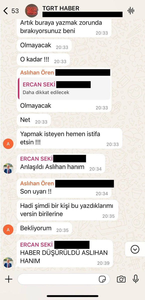 Çocuk işçi sayısının arttığına dair haberin içeriğiyle ilgili TGRT Haber’in WhatsApp grubundan sızdırılan tartışma…

İhlas Holding Yönetim Kurulu Başkanı Mücahid Ören’in eşi Aslıhan Yeltekin Ören’den gazetecilere azar… via <a href="/metincih/">metin cihan</a>