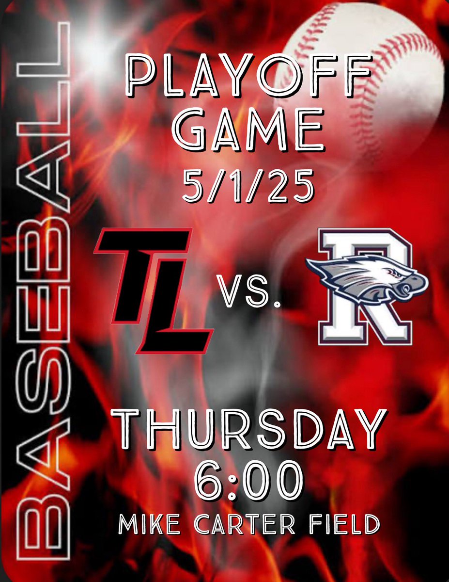 TLbaseball's tweet photo. 🚨 Round 1 Playoffs Info

TYLER LEGACY 🆚 ROWLETT

Game 1 
📅 Thursday, May 1
⏰ 6 PM
🏟️ Mike Carter Field
📍Tyler, TX

Game 2 

📅 Friday, May 2
⏰ 6 PM
🏟️  Rowlett HS
📍 Rowlett, TX

Game 3 TBD https://t.co/z5lgAiufpk