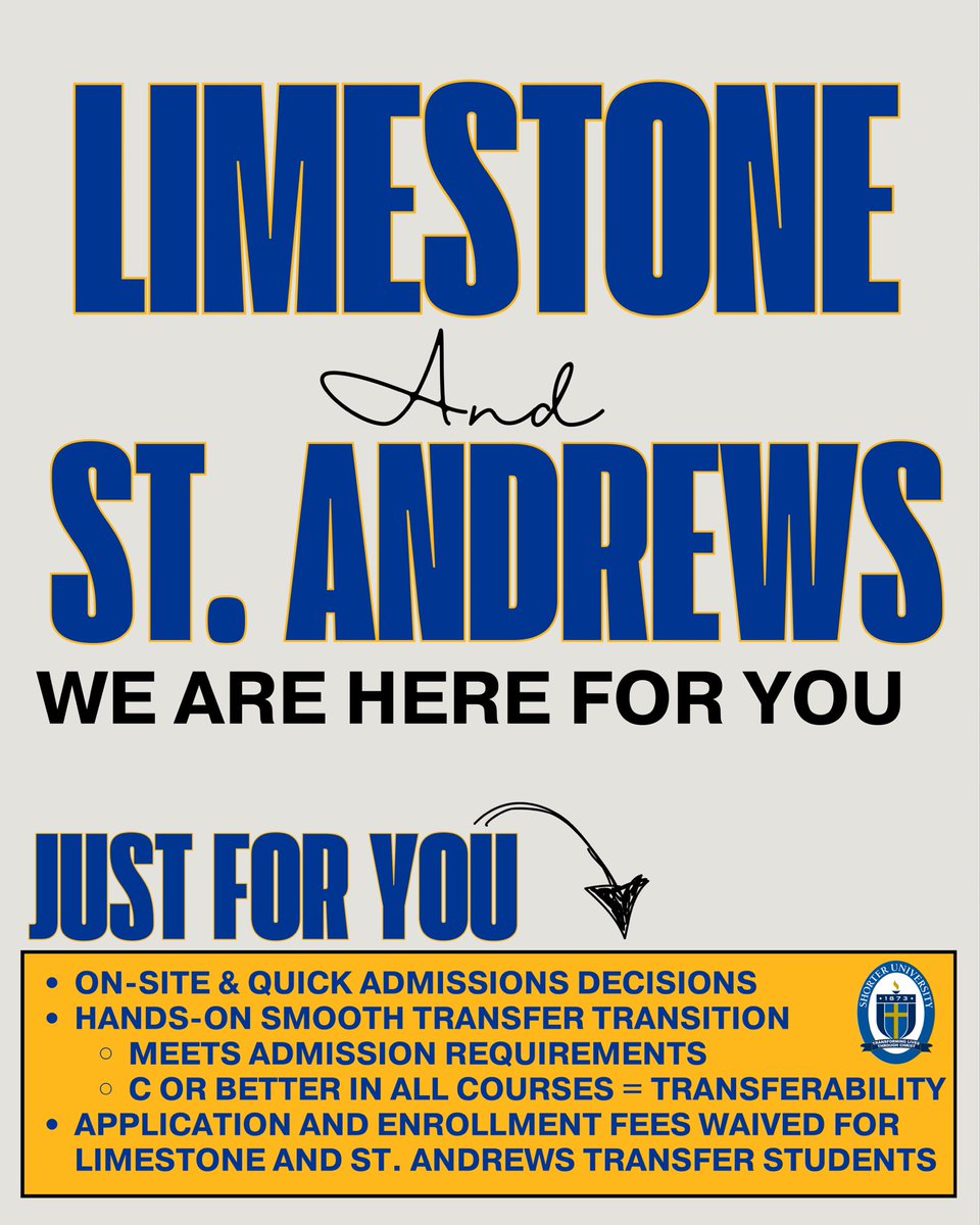 shorteruniv's tweet photo. Our hearts go out to the faculty, staff, and students at both Limestone and St. Andrews.  We would like to extend an opportunity to the students who are looking to transfer &amp; to make the transition as seamless as possible. 

#LimestoneUniversity #StAndrewsUniversity 
#SU https://t.co/0xLxM4rAjf