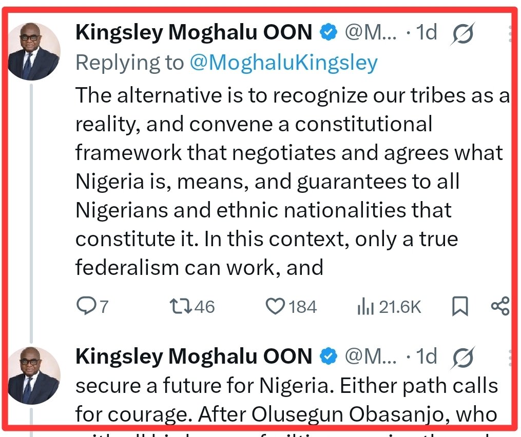 AdeJesuRe's tweet photo. Depending on your politics, Kingsley Moghalu's binary solution to the Nigerian question (Image 1 and Image 2 Below), is accurate.

In Nigeria's Ethnic Politics, the first option (Image 1) is the type of leadership Ibo People mean, when they talk about a Nigerian leader that can unite Nigeria. They do not mind the ethnocide of various Nigerian cultures, if it furthers Aja Nwachukwu's 1945 statement, that "Ibo domination of Nigeria is a matter of time."

The Ibo ethnic group treasure one-Nigeria, just as much or even more than the Fulani Caliphate, and certainly more than the other ethnic groups - But they must deceive you with the Biafra noise. Whereas it was the Ibo military commander Agwuiyi Ironsi, who destroyed Nigeria's regional autonomous government structure, starting with Decree 34. 

Agwuiyi Ironsi began the process of collapsing the Confederate structure into a Unitary government. That structural change to a unitary Nigeria, was the purpose of the Jan. 1966 Ibo Coup. It platformed the Ibo expansionist agenda; everything else is a decoy - And if Biafra had won the Nigerian Civil War caused by that Ibo coup, Ibo would have re-created Nigeria in their Image, to inherit it as an estate and practice ultra nepotism - But because Biafra lost that war, Ibo forever claim they simply sought to secede.

Now, these same Ibo who claim that secession and Sovereignty is all they ever wanted since the Civil War (1967), returned via an Ibo legislator, Benjamin Okezie Kalu, to propose a law granting indigenous status to any Nigerian, anywhere in Nigeria, regardless of ethnicity, but based on marriage or 10 years of residence (See Image 4). This law, diluting indigenous rights to near zero, is merely Part 2 of Agwuiyi Ironsi's systemic changes, following the Jan. 1966 Ibo Coup.

It is necessary to explore partly, the history and psychology behind Ibo's rabid expansionism agenda. The British brought them to the Niger Area as slaves from different parts of Africa, used them to fight the indigenous ethnic groups, then created for them a patchwork culture, borrowing from the surrounding Ika, Ikwerre, Yoruba, etc. See Image 3 below, of Ibo People being taught the language created for them, with pieces borrowed from other ethnic groups.

With regard to being foreigners in the Niger Area, the Ibo share a commonality with the Fulani. We should not be surprised that these are the same two ethnic groups at the core or forefront, of those who insist on the "one-Nigeria" or "detribalized" fraud. 

So you see, without an organic and indigenous tie to the Niger Area, it is easy to advocate for ethnocide of various ethnic identities, to sacrifice and destroy them, and to crush or blend everyone into a fake and artifical "Nigerian" identity. This suits the agenda of a People, looking to fill with expansionism, the hole from a lack of indigenous roots.

The Fulani Caliphate and the Ibo have long craved a "detribalized leader," who will accomplish their evil purpose, of crushing all the well-rounded indigenous ethnic groups and their cultures, into the artificial square hole, that is the one-Nigeria of their inter-generational dreams.

At what cost ?

Nevertheless, the second option (Image 2 Below) in Kingsley Moghalu's analysis is more reasonable; it reflects the original template of Nigeria. If that structure had been left undisturbes by the Jan. 1966 Ibo Coup and its corollaries, Nigeria was headed toward, and organically evolving into a Union of Autonomous Ethno-Regional Governments. Nigeria would be similar to the status quo in the United Kingdom (England, Ireland, Scotland, & Wales), Belgium, and even India.

Kingsley Moghalu knows the truth, that Option 2 is the best path forward, but he would not mind or perhaps even prefers Option 1.

My prayer for Yoruba People is to awake, and become conscious to the reality of Nigeria, and the hypocrisy of the one-Nigeria ideology, practiced firmly in Yoruba Land, but sabotaged in every other part of Nigeria.