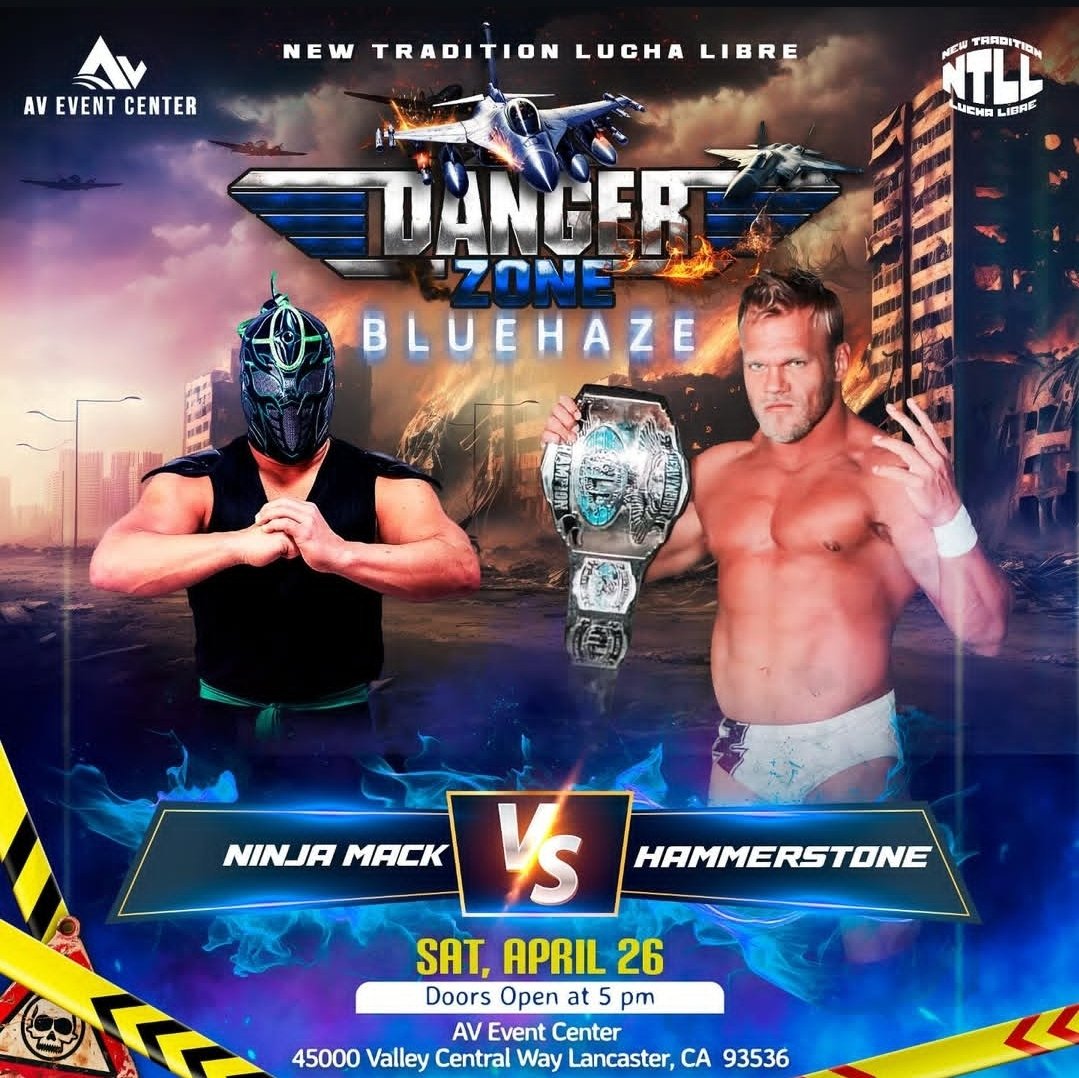 NinjaMack1's tweet photo. Today
@ntluchalibre presents
"Danger Zone Blue Haze"
AV Event Center
🚪open at 5pm
@alexhammerstone vs @NinjaMack1
#hammerstone #ninjamack #luchalibre #lucha #luchaninja #kamikazeninja #ntll #bluehaze https://t.co/ZhhLoG8cGj