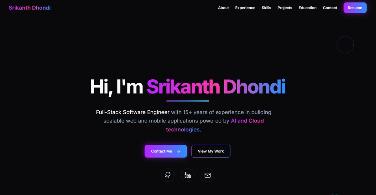 dhondi's tweet image. Check out my work in Full-Stack Development, AI/LLM integration, and Cloud Solutions.

🔗 srikanthdhondi.store

Let&apos;s connect and collaborate! ⚡
#FullStackDeveloper #AIEngineer #CloudDeveloper #PortfolioLaunch