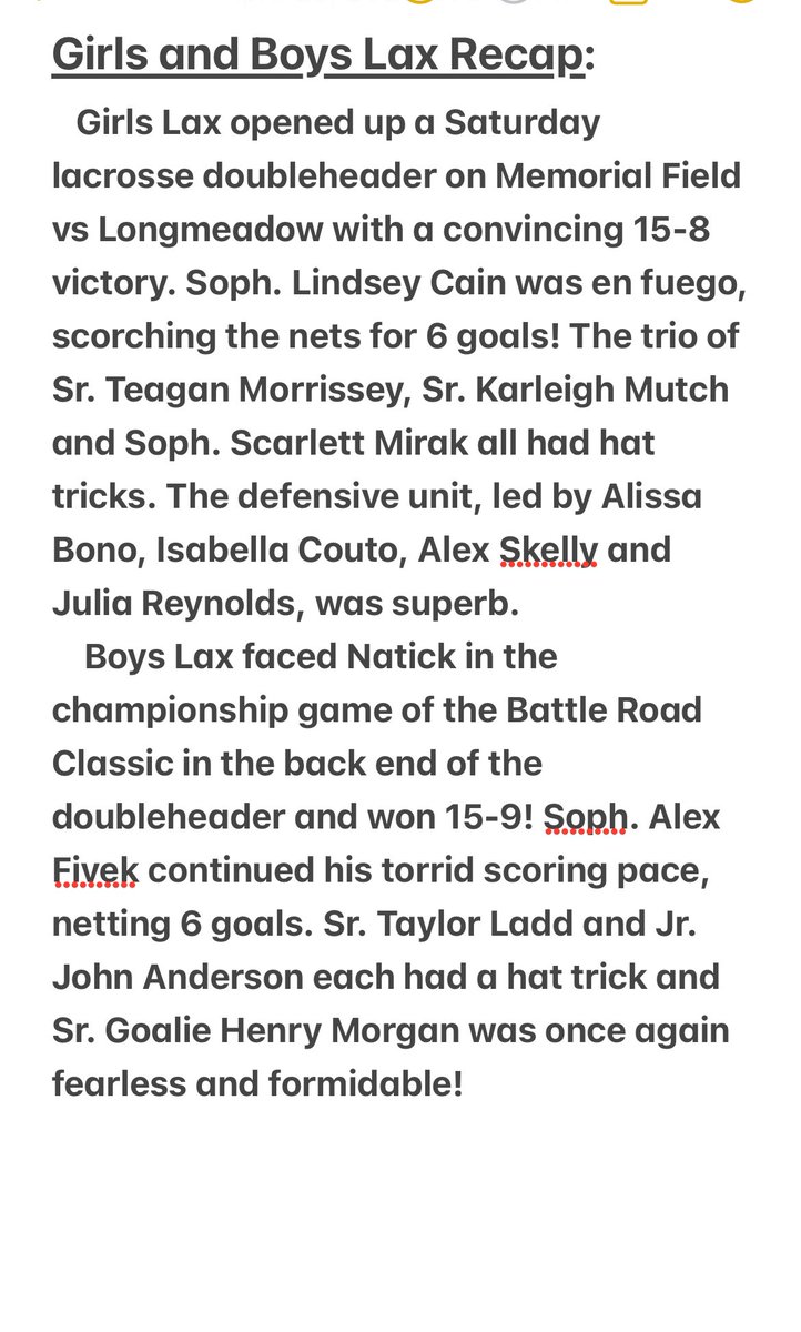 Concord-Carlisle High School Athletics (@ccpatsad) on Twitter photo Great day of lacrosse at CCHS!
Girls beat Longmeadow 15-8 in a non-league clash
Boys win Battle Road Classic 15-9 over Natick
Bridgewater-Raynham takes 3rd in the BRC over Lexington 8-6
<a href="/GlobeSchools/">Boston Globe Schools</a> <a href="/BostonHeraldHS/">Danny Ventura</a> Great day of lacrosse at CCHS!
Girls beat Longmeadow 15-8 in a non-league clash
Boys win Battle Road Classic 15-9 over Natick
Bridgewater-Raynham takes 3rd in the BRC over Lexington 8-6
<a href="/GlobeSchools/">Boston Globe Schools</a> <a href="/BostonHeraldHS/">Danny Ventura</a>