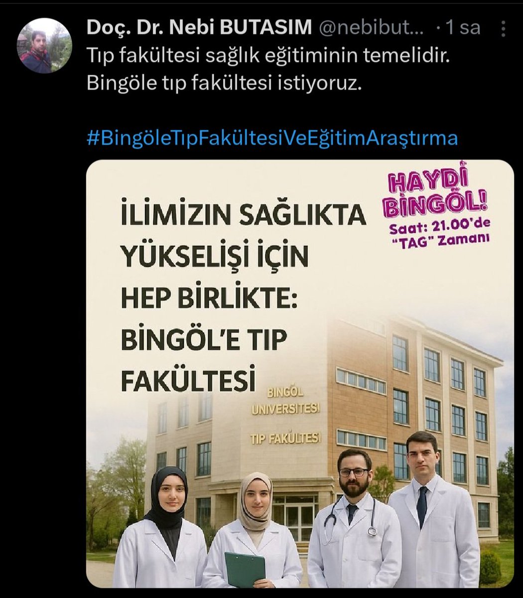 Tavlar12's tweet photo. BİLİMSEL VERİLERLE #BingöleTıpFakültesi🧵

1️⃣ Doğu Anadolu'da [hekim başına 1.847 kişi] düşüyor (SB 2023)  
2️⃣ Tıp fakültesi mezunlarının %68'i eğitim aldığı bölgede kalıyor (TTB)  
3️⃣ Bingöl, genç nüfusu (%28.4) ile sürdürülebilir öğrenci kaynağı sunuyor  

#SağlıktaAdalet https://t.co/YSyqpqofrH