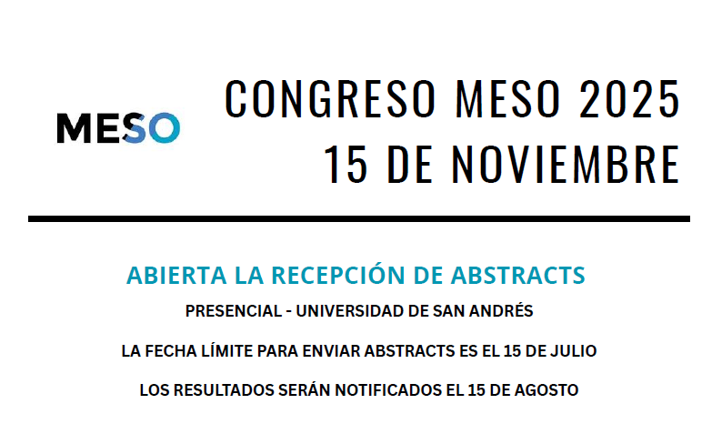El Centro de Estudios sobre Medios y Sociedad en Argentina (MESO) abre la convocatoria para la presentación de ponencias en nuestro décimo primer Congreso Anual, el 15 de noviembre de 2025
¡Envianos tu abstract antes del 15 de julio!  Para inscribirse:
forms.gle/2wov7TwNk3N48a…