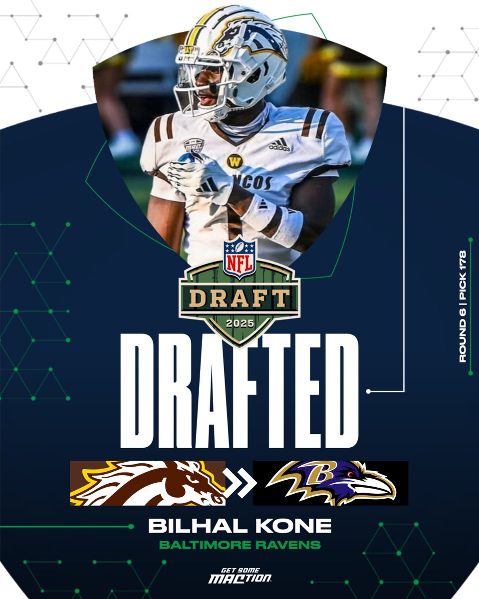 MACtion (@macsports) on Twitter photo The newest member of #RavensFlock
<a href="/BilhalK/">BilhalKone</a> has been selected with the 178th pick in the 2025 NFL Draft by the <a href="/Ravens/">Baltimore Ravens</a>!
<a href="/WMU_Football/">Western Michigan Football</a> | #MACtion | #NFLDraft The newest member of #RavensFlock
<a href="/BilhalK/">BilhalKone</a> has been selected with the 178th pick in the 2025 NFL Draft by the <a href="/Ravens/">Baltimore Ravens</a>!
<a href="/WMU_Football/">Western Michigan Football</a> | #MACtion | #NFLDraft