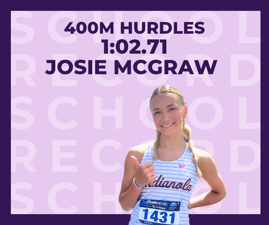 Josie McGraw runs another school record!! 

400m Hurdle School Record- Josie McGraw
1:02.71

The previous record of 1:03.38 was held by Liz Copper from 1996. 

Congratulations, Josie!