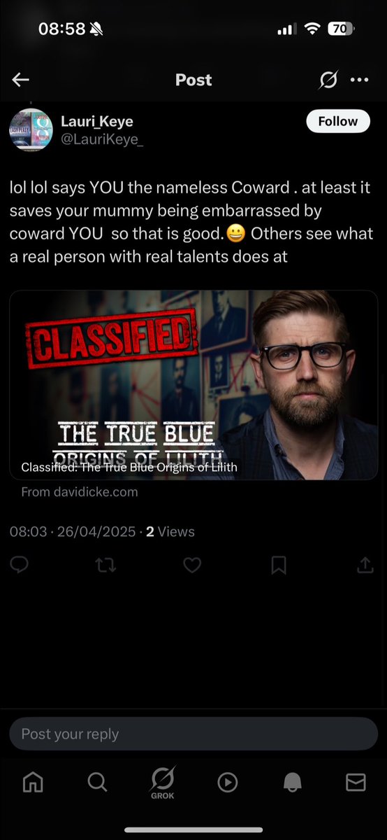 robdent32968047's tweet photo. @LauriKeye_ So you call me a coward then block me before I can respond because you’re too much of a coward to let someone reply. Pathetic 😂 https://t.co/pK3H6Z3L9t