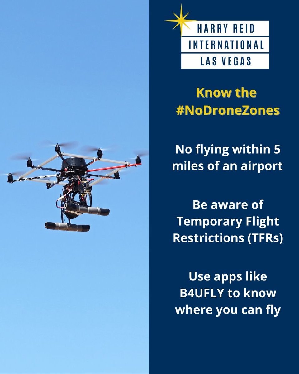It’s Drone Safety Day! A reminder that flying drones near airports is a no-go 🚫 Stay at least 5 miles away from the airport unless you have FAA authorization.

✅ Use apps like B4UFLY to know where it's safe to fly 

Let’s keep the skies safe!