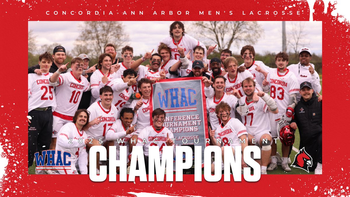 With a 17-10 win over Aquinas, the Concordia Cardinals have claimed the 2025 WHAC Men's Lacrosse tournament championship! The win punches their ticket to NAIA nationals in Savannah, Ga. May 7-10. Details at whac.net.