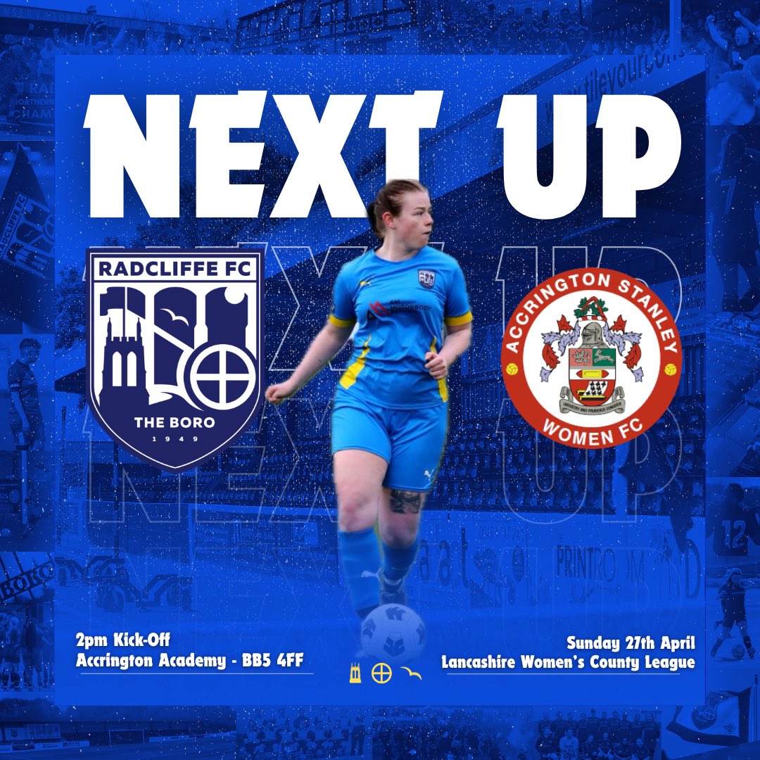 🔵🟡 | 𝑵𝒆𝒙𝒕 𝑭𝒊𝒙𝒕𝒖𝒓𝒆

🆚 Accrington Stanley Women FC Devs
🏆 Lancashire Women’s County League 
🗓️ Sunday 27th April
⏱️ 14:00
🏟️ Accrington Academy - BB5 4FF

#WeAreRadcliffe #UTB