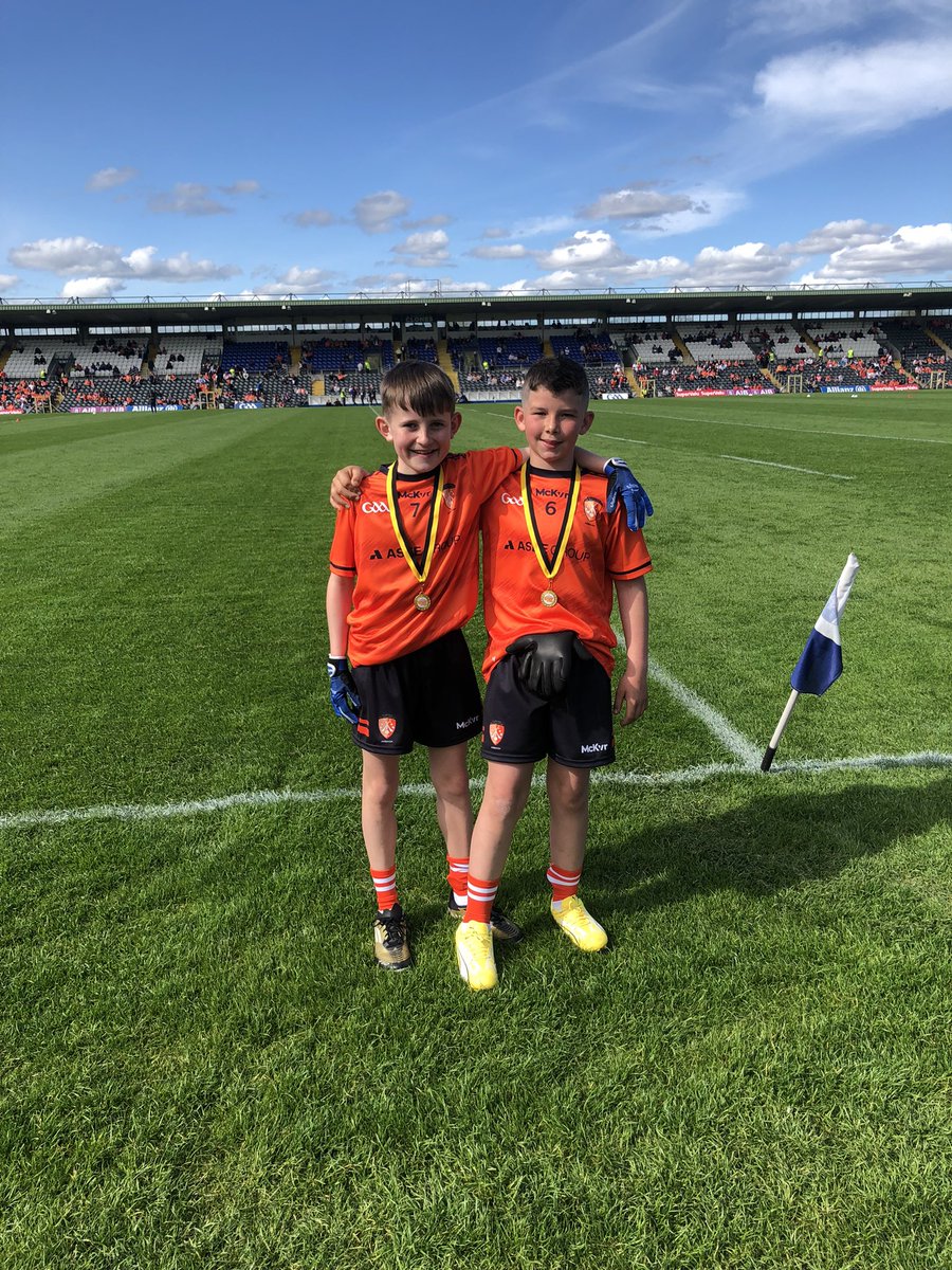 OLPSTullysaran's tweet photo. 🟠 Armagh Cumann na mBunscol ⚪️
Congratulations to Harry and Cathal who represented our school at the Allianz CnaB primary school game before the Armagh v Tyrone match. A great experience, day &amp; win for Armagh 🟠⚪️
#LearningthroughFriendship https://t.co/Rr6Xe1U31B