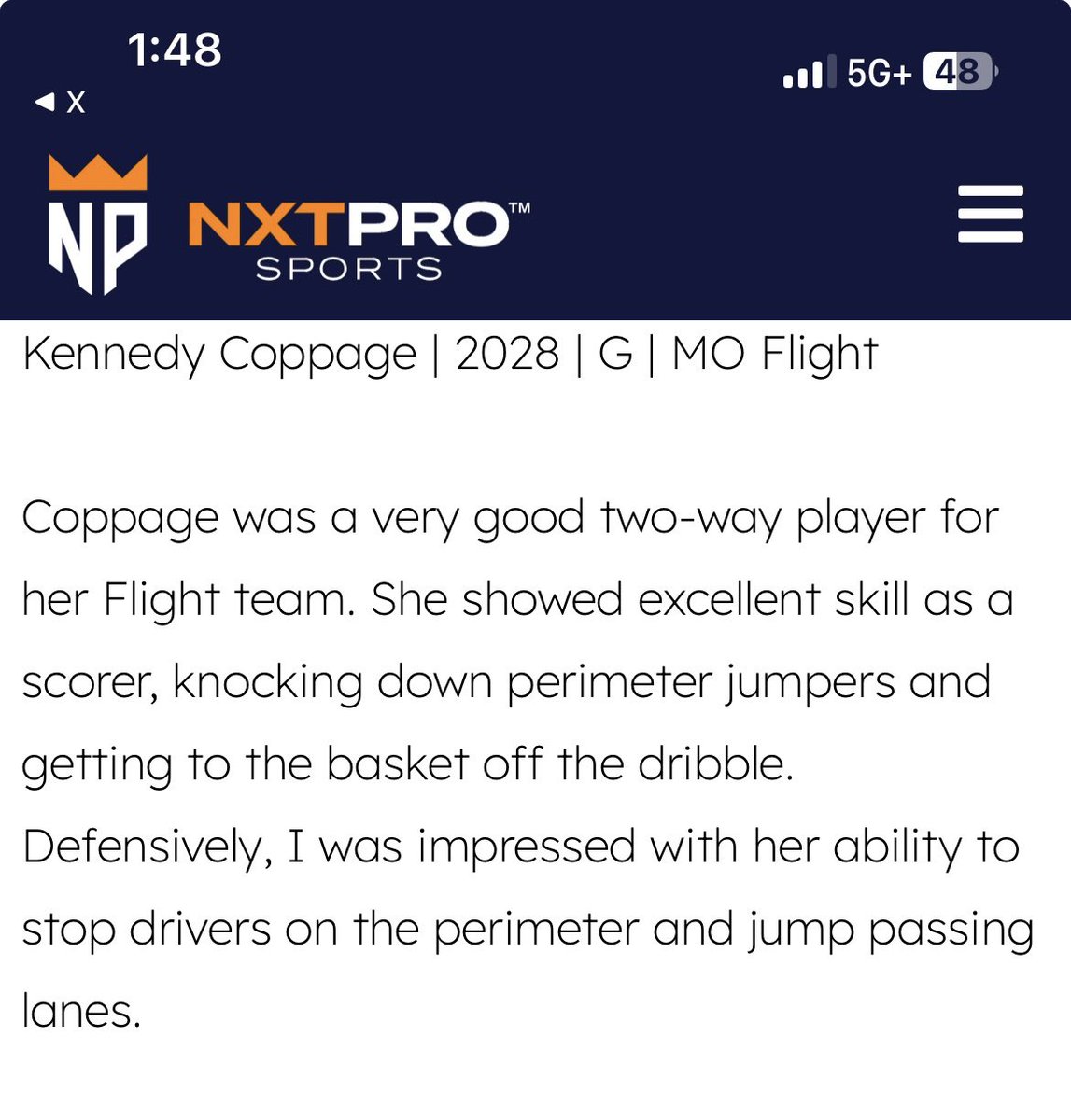 Kennedy Coppage (@ken_copp) on Twitter photo Thank you <a href="/NxtProHoops/">NXTPRO Hoops</a> for the write up. I love playing for <a href="/FlightGirls/">MO Flight Girls Basketball</a>, <a href="/YG_Lambo/">Dale Lamberth</a> and my 2028 Team. They make me better.
<a href="/PRO16G/">NXTPRO Girls League</a> Thank you <a href="/NxtProHoops/">NXTPRO Hoops</a> for the write up. I love playing for <a href="/FlightGirls/">MO Flight Girls Basketball</a>, <a href="/YG_Lambo/">Dale Lamberth</a> and my 2028 Team. They make me better.
<a href="/PRO16G/">NXTPRO Girls League</a>