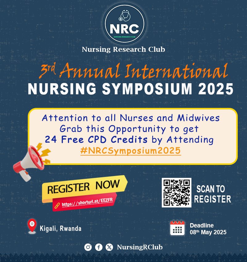 HASENGINEZAEmm9's tweet photo. Dear nurses and midwives don't let 24 free CPD credits escape from you. They will be given to all professional nurses and midwives who will attend #NRCSymposiums2025.
Kindly register early via https://t.co/CWYqrQpXQZ in order not to miss these opportunities.
#NRCSymposium2025 https://t.co/l2SoRs05ub
