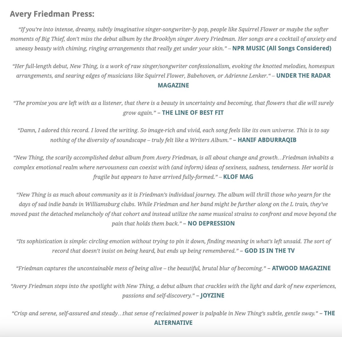 audioantihero's tweet photo. The press response for @averyfriedman's 'New Thing' album has been pretty incredible. 

So many great sites and writers saying such nice things about this debut.

Please check the album out if you haven't. It's on every streaming service + tapes, vinyl and downloads on @Bandcamp https://t.co/PzNi8e8NB9