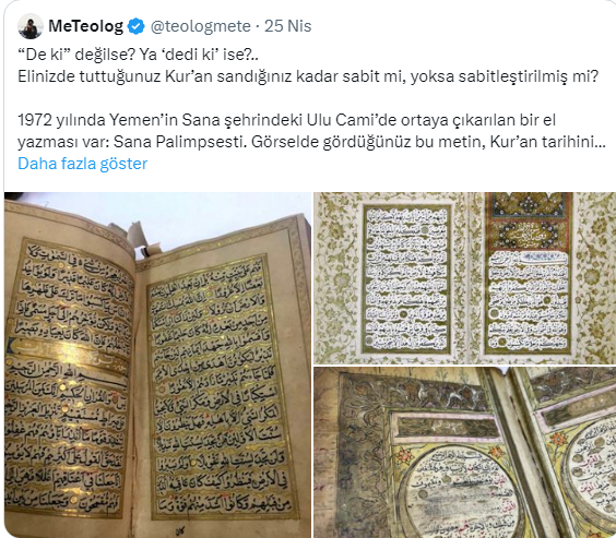 HUDHUD2017's tweet photo. Ateistlerin ÇÜRÜK iddiaları !

*1972'de Yemen'in başkenti Sana'da şehirle aynı adı taşıyan caminin tamiri sırasında tavan arasında çuvallar içinde Kuran sayfaları bulundu. https://t.co/8JoZXllEVl