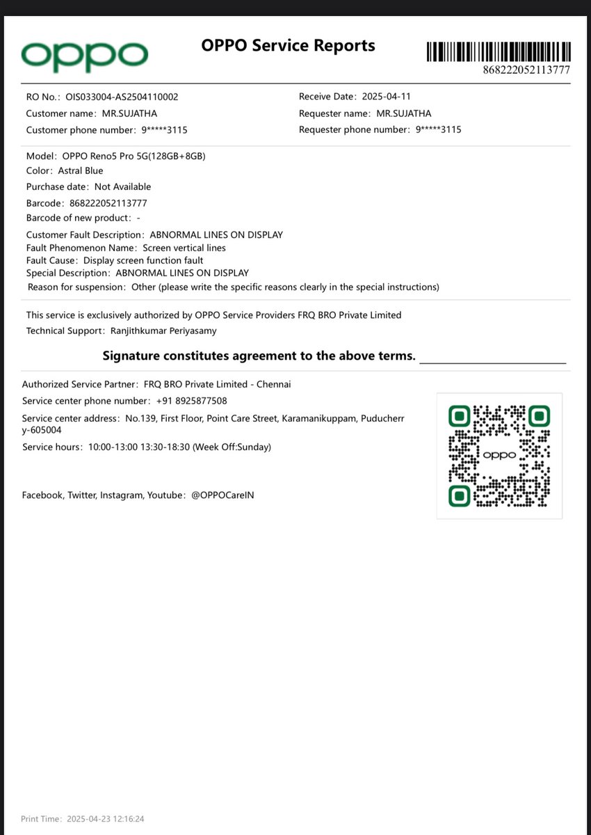 logesh_vl's tweet image. Bought premium #OppoReno5Pro in Feb 2021 for my mother.
In 2024, green lines started appearing after software updates.
Screen replaced 3–5 times, NO physical damage.
Now in 2025, @oppo @OPPOIndia deny free replacement, demand ₹13k!
@BillyZhangOPPO @PeteLau #GreenLineScam