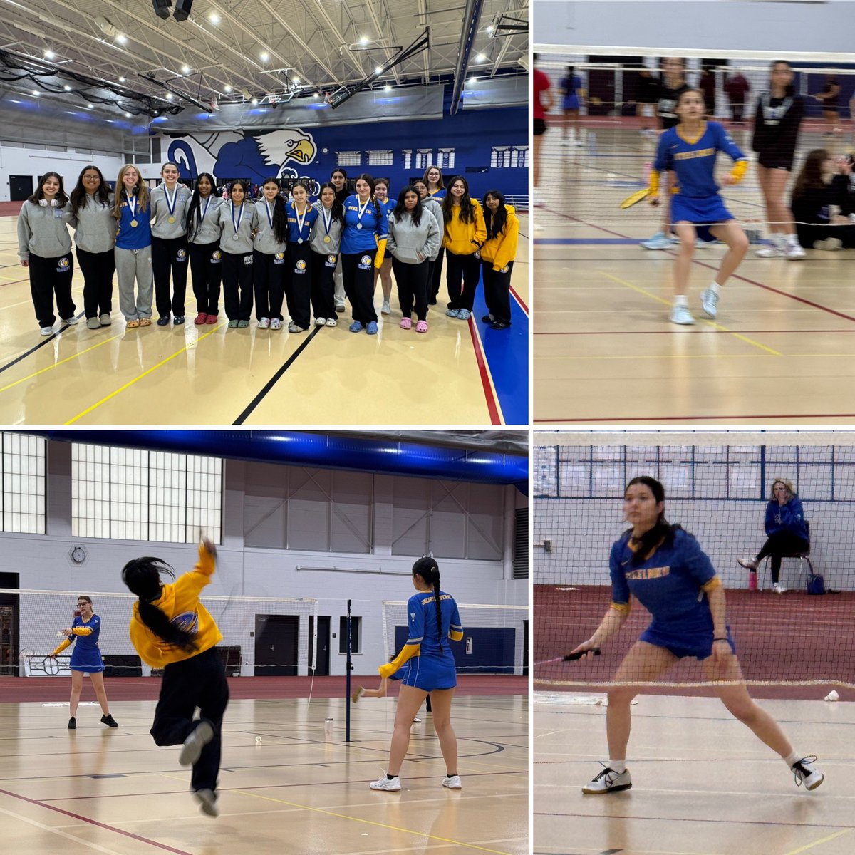 Lincoln-Way East Badminton Invite results….Congrats to our medalists!

1st D Ana/Audrey🥇
2nd D Ja’Mya/Erika 🥈
1st S Sarai 🥈 
2nd S Daisy 🥈 
3rd S Alyson 🥈 
4th S Jael 🥇 

JC badminton took 2nd place overall 🏆 There were many excellent matches.  Well done, Steelmen! 💙🏸💛