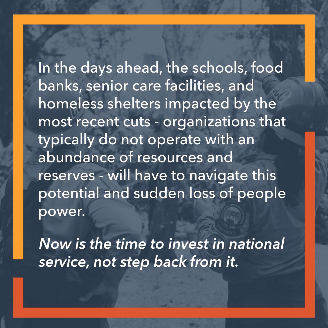 On Friday, <a href="/AmeriCorps/">AmeriCorps</a> was directed to terminate nearly $400 million in grants. Without this funding, nearly 33,000 corps members and Seniors volunteers could be affected. 

Read our statement on the latest &amp; most significant cuts to AmeriCorps yet. serviceyearalliance.org/service_year_a…